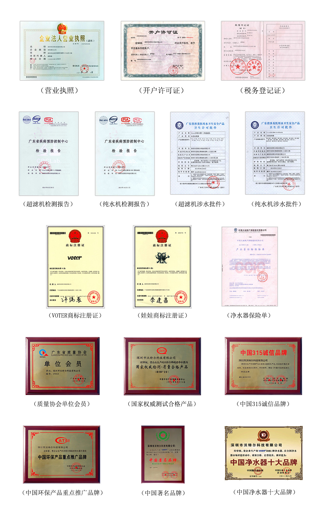 沃特尔荣誉资质
